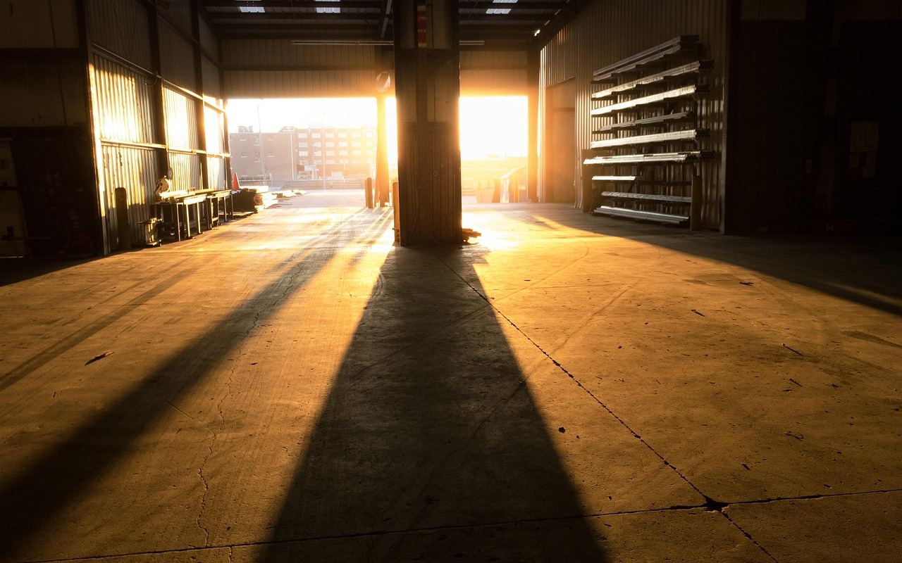 Commercial rolling steel garage doors in a Burnaby warehouse